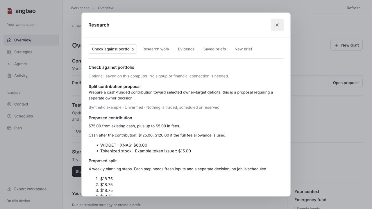 Angbao portfolio review: allocation proposal using sample inputs